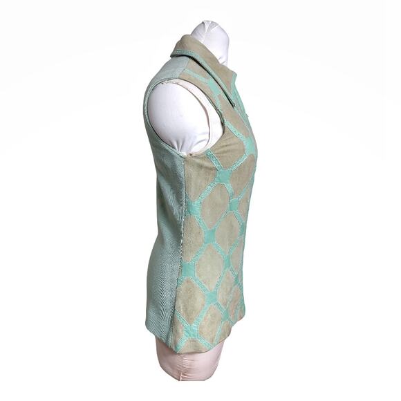 PENNYS Mens Vintage 70s Leather Knit Vest Size 8 Wool Sweater Unisex Green Retro - Picture 3 of 11